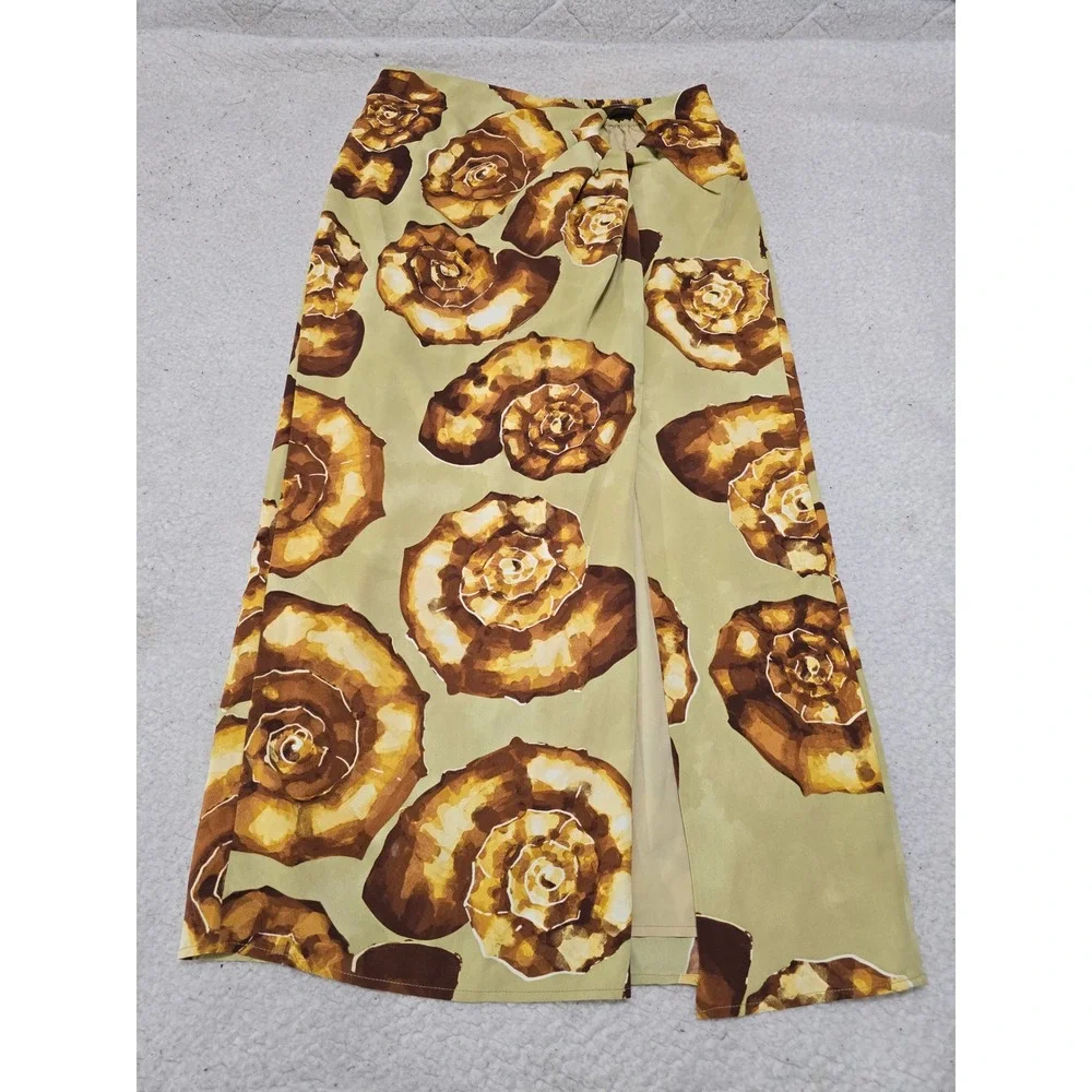 House of Harlow 1960 Nautilus Seashell Print Wrap Maxi Skirt Brown Tan Size M - Picture 9 of 10